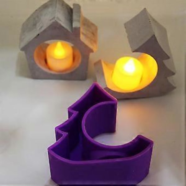 Silikonformar Husform Ljusstakar Resinformar 3D Hus Ljushållare Silikonformar DIY Betonggjutform B