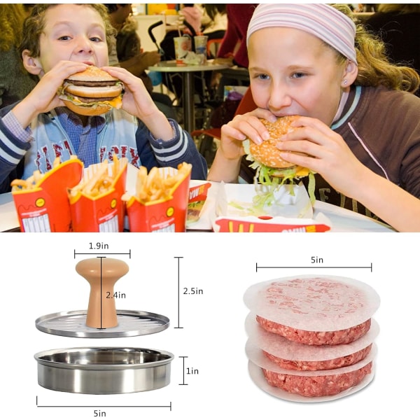 Hamburgerpresser i rustfrit stål, 5 tommer, non-stick