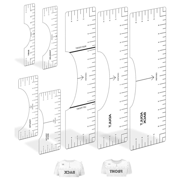 8 stk. T-shirt lineal guide T-shirt justeringsværktøj lineal bærbar