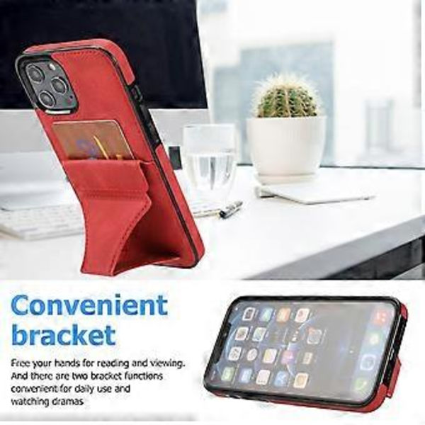 iPhone 13, Plånboksfodral - Slimmat syntetiskt läderfodral med canvas twill-finish & 2 kreditkortsfack [RÖD]