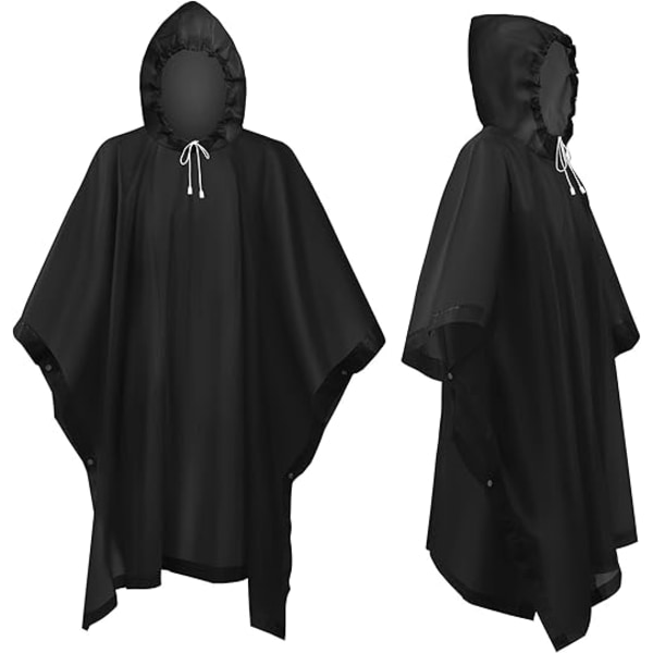2 Vattentäta Ponchos för Vuxna, Återanvändbar Regnponcho, EVA Regnponcho, Lätt Vattentät Regnjacka med Huva, Camping, Vandring, Svart