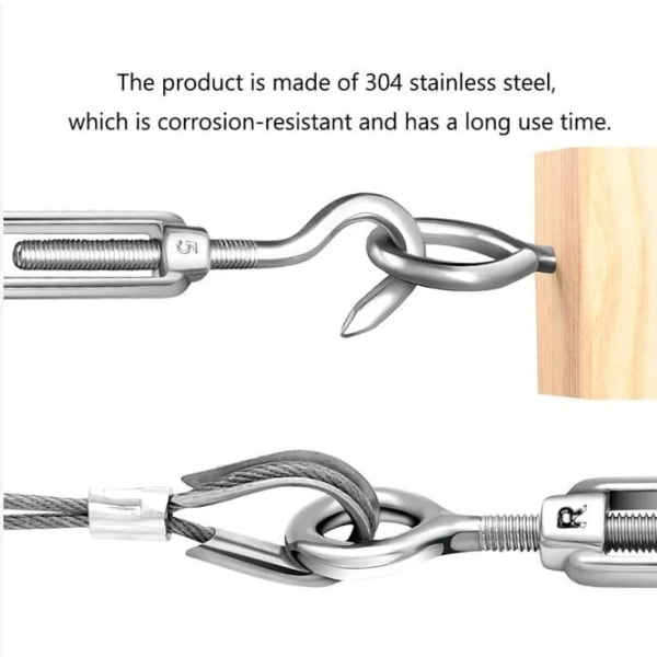 M5 Turnbuckle Hook og Øye, 10stk Rustfritt Stål Turnbuckle Wire