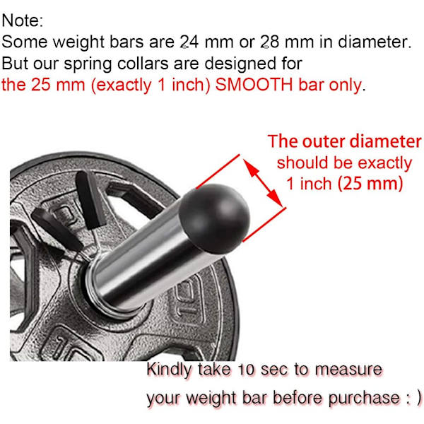 Fjäderklämmor, 1 tum (25 mm) för släta hantlar eller