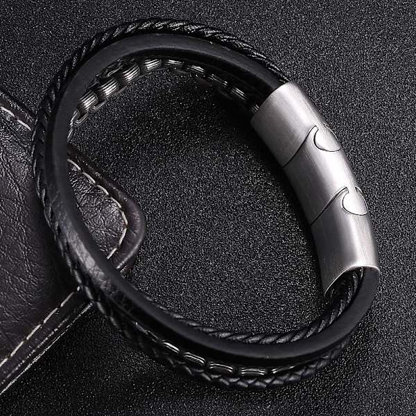 Armband i läder för män, armband i rostfritt stål, armband i stål