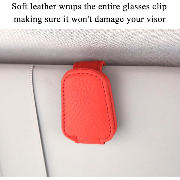 Solglasögonhållare (Röd) för bilens solskydd, Magnetisk läderglas