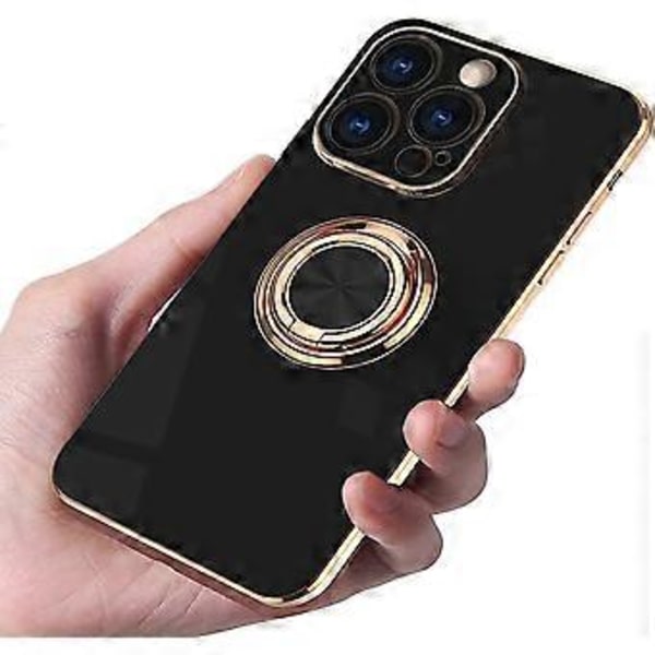 Kompatibel med iPhone 13 Pro Max mobiltelefon cover 6,7 tommer tyndt mobiltelefon cover, beskyttelsescover med ring magnetisk bilholder funktion - sort