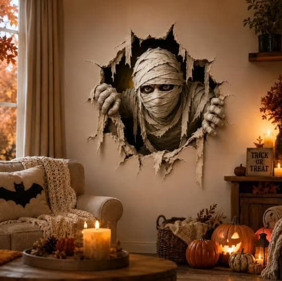 Halloweenin pelottavat seinätarrat kodin sisustukseen, Halloween 3D-seinätarrat - E