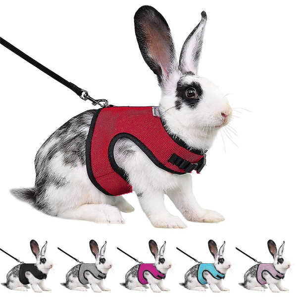 Rabbit Harness Comfortable Adjustable Traction Tool Ferret Rats Hamster Soft Mesh Harness Leash Vest Set Pet Supplies..