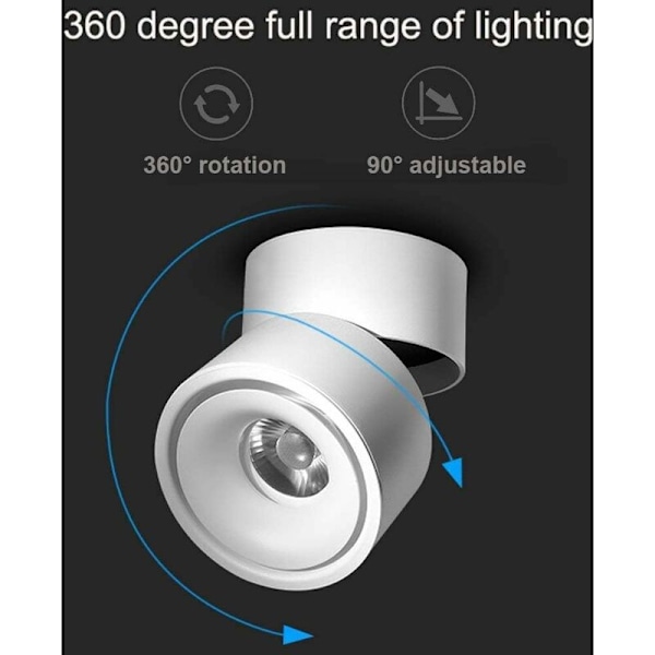 Sisätilojen 12 W:n LED-valonheitin, kattovalaisin säädettävä 360° kääntyvä