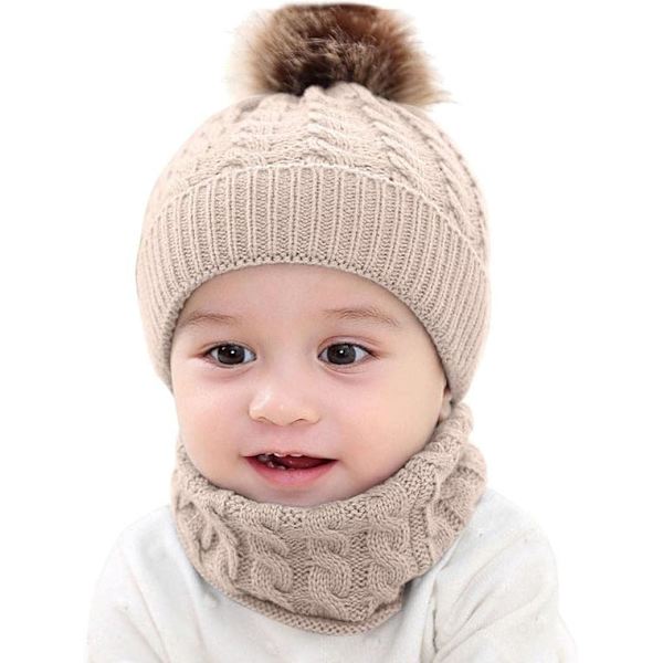 2 stk. Babyhue og halstørklæde til småbørn, termisk blødt loopshalstørklæde unisex K