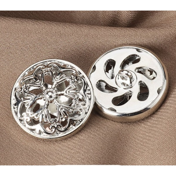 10 st silverkläder knapp - ihålig blomma form metall skaft Ro