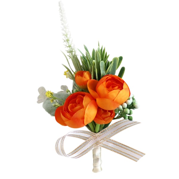 14x9x9cm flerfarget bryllupsgave 2 stk. utsøkte bryllupsbrystblomster, brudgommens brystblomst oransje