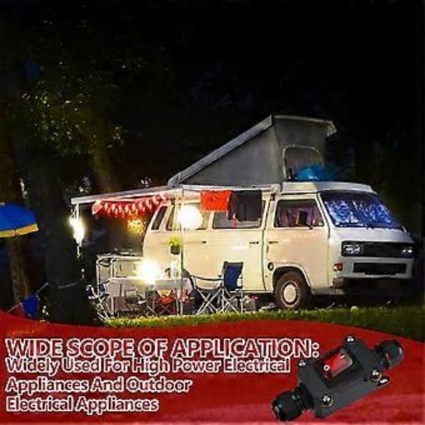 2 st 12V Inline Strömbrytare Vattentät Inline Sladdströmbrytare Vattentät Vippströmbrytare med Rött Ljus