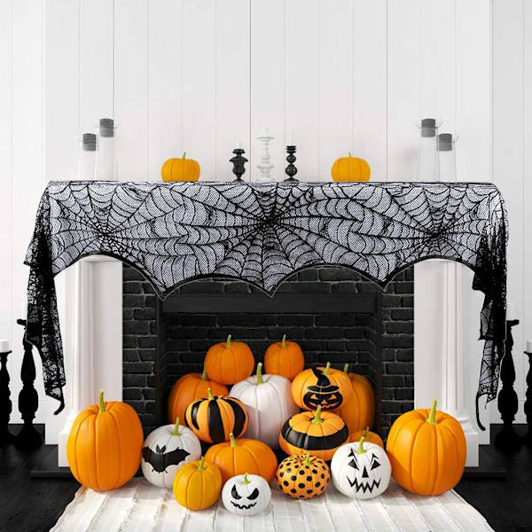 Halloween-koriste Halloween Musta Pitsi Hämähäkkiverkko Takka Mies