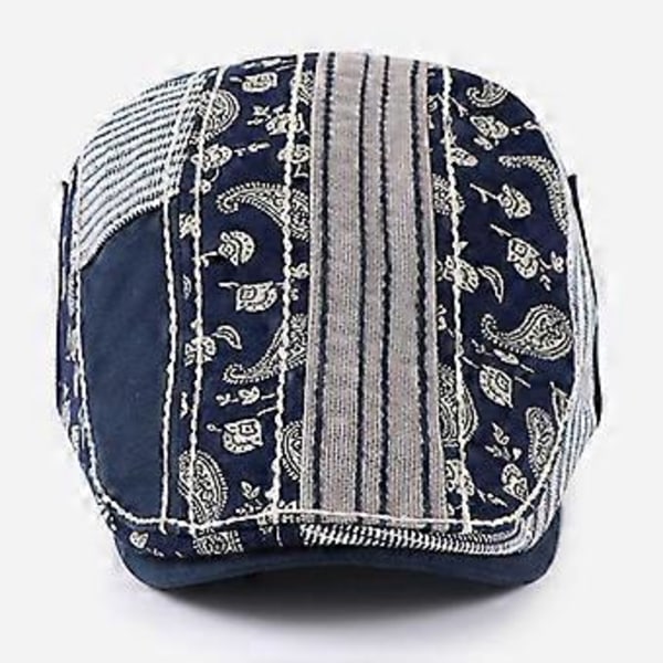 Herre Newsboy Hat med Justerbart Spænde, Moderigtigt Paisley Mønster, 2 Farver (Sort, )(Mørkeblå)