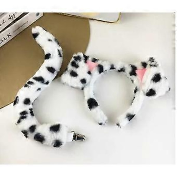 1 Sæt Dalmatiner Kostume Dalmatiner Hårbøjle Med Hale Hvalpe Hundeører Hårbøjle Dyrehovedbeklædning Til Voksne Børn Halloween Cosplay Kostume Rekvisitter