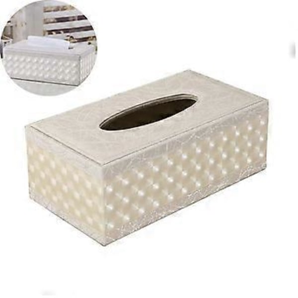 Rektangulär PU-läder Kosmetisk Pappersbox Tissue Kosmetisk Pappersbox Servetthållare för Hem Kontor Bil - Beige