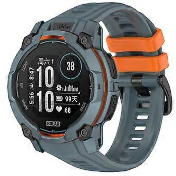 Til Garmin Instinct 3 45mm Urrem 22mm Silikone Udskiftningsrem Twilight Blue + Orange