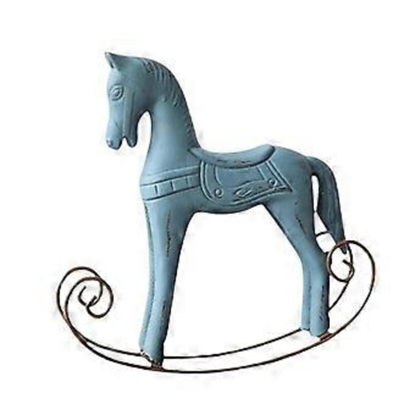 Gyngende Hest Statue Træ Borddekoration Samling Ideel Gave til Soveværelse Cafe (Blå) Blue