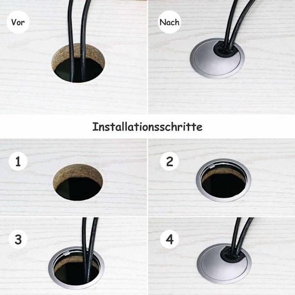4-pakning 60mm kabelgjennomføringer - Kabelhåndtering - Skrivebordskanal med