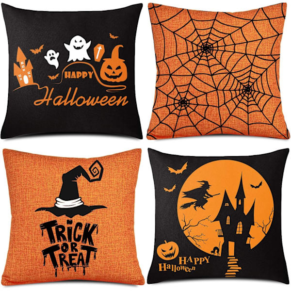 4 Halloween Pudebetræk, Orange og Sort Pudebetræk, H