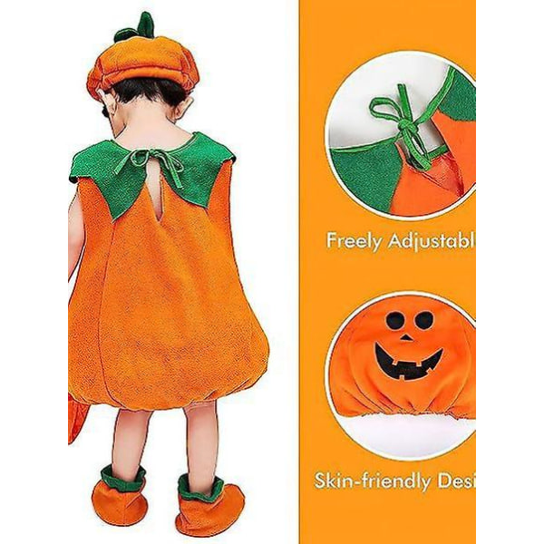 1 set Halloween-kostym Baby Pumpkin Romper Bodysuit med hatt Skor Jumpsuit Outfit.120.