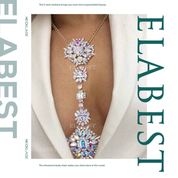 Boho Rhinestone Statement Bryst Kæde Krystal Halskæde Krop Kæde