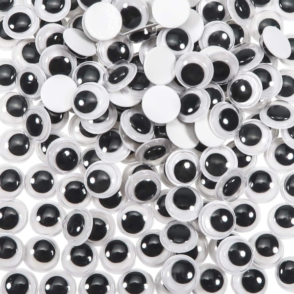 200 stycken 10 mm rörliga ögon, runda, självhäftande plastklistermärken, svart