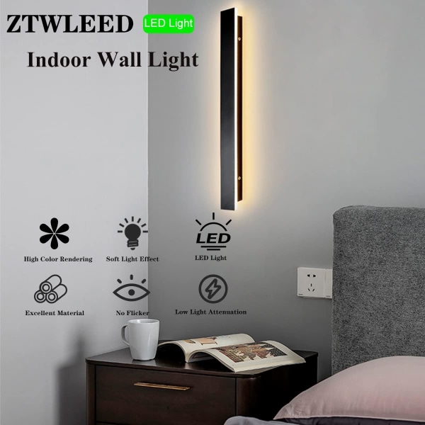 (Svart) LED-vägglampa för inomhusbruk 40 cm lång Trefärgad LED-vägglampa M