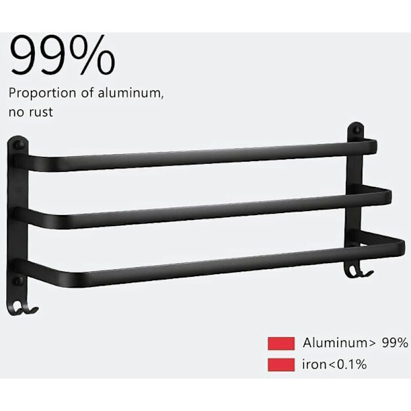 40cm tre-lags rumsort aluminiums håndklædeholder holdbar rustfri