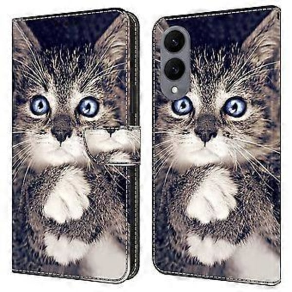 Læderetui med mønstertryk, pung, stativ og flip-cover til Samsung Galaxy S25 Edge Hand-holding Cat
