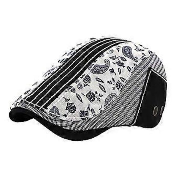 Herre Newsboy Hat med Justerbart Spænde, Moderigtigt Paisley Mønster, 2 Farver (Sort, )(Sort)