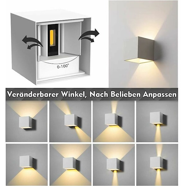 2 stk. indendørs/udendørs væglampe, 12W LED udendørs væglampe 300