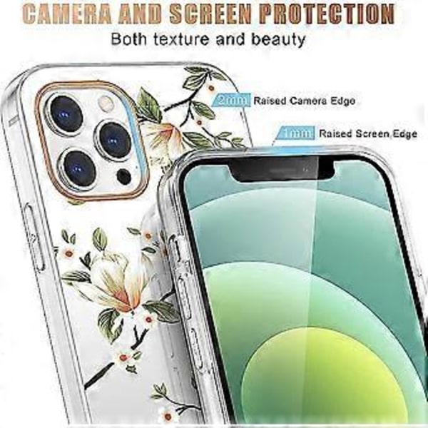 Blomstermønsteretui designet til iPhone 13 Pro 6,1 tommer, klart design til kvinder piger, beskyttende hårdt cover stødsikkert slankt blomstertelefonetui (T