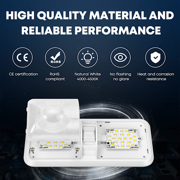 12V LED 800LM RV Taklampe Dobbel Kuppel Lys RV Innvendig Belysning