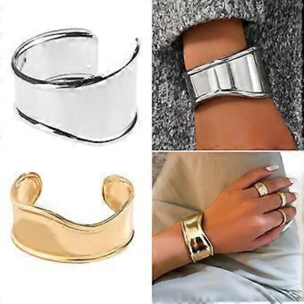 Trendy bred åpningsarmbånd, irregulært armbånd, irregulær form håndleddsarmbånd, unikt bredt mansjettarmbånd for kvinner og jenter Silver