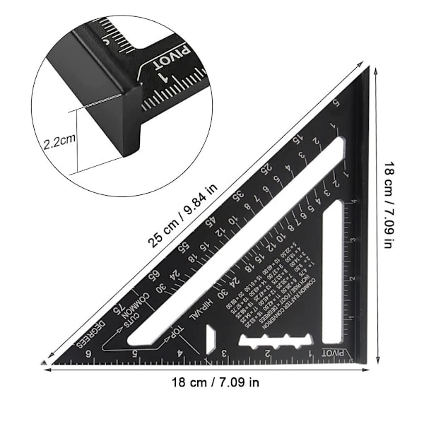 Speed ​​Square Wood Measuring Tool, Aluminiumlegering Carpenter's Sq