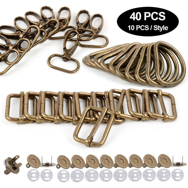 40 stk Metall Tri-Glide Spenne + D-formede Ringer + Svivelkroker + M