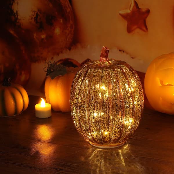 Halloween Glaspumpalykta med Timer för Höstdekoration, 14 x 19,5 cm