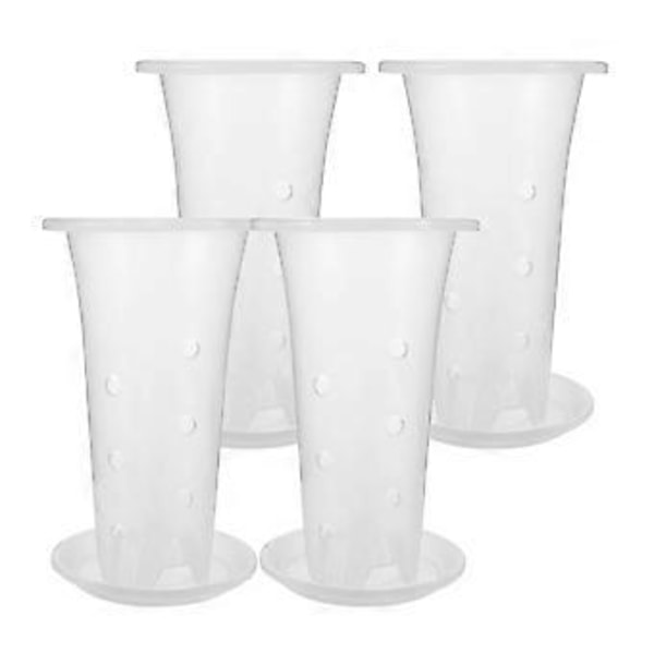 4 Set Klara Orkidékrukor med Fat, Andningsbara Blomkrukor, Trädgårdskrukor, Klara Växtskötselkrukor