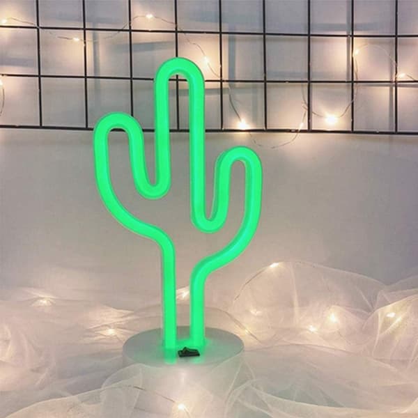 LED Kaktusformet Neonskilt Lys med Holderbase Borddekorasjon