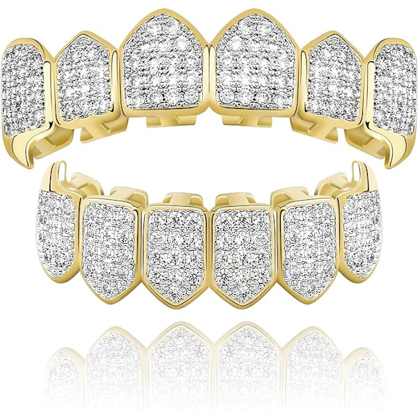 Diamanter Grillz til dine tænder Kvinder 18K Guldbelagt Fuld Is Ou