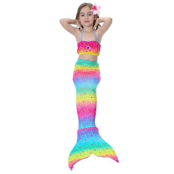 Barn och flickor vacker fiskstjärt bikini set baddräkt baddräkt 10-11 år, färgrik rainbow 10-11years