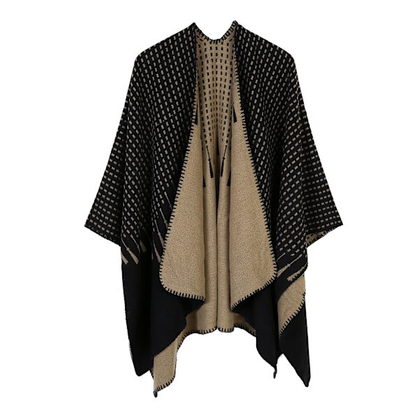 Dame Poncho Ull Vinter Oversized Teppe Sjal Ekstra Stor Kn
