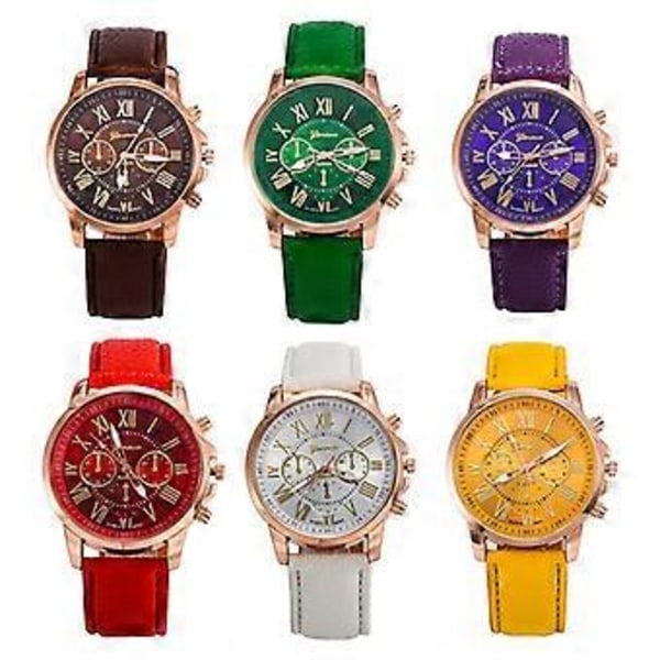 Nyt Moderigtigt Dame Læderbånd Rustfrit Stål Quartz Analogt Armbåndsur red