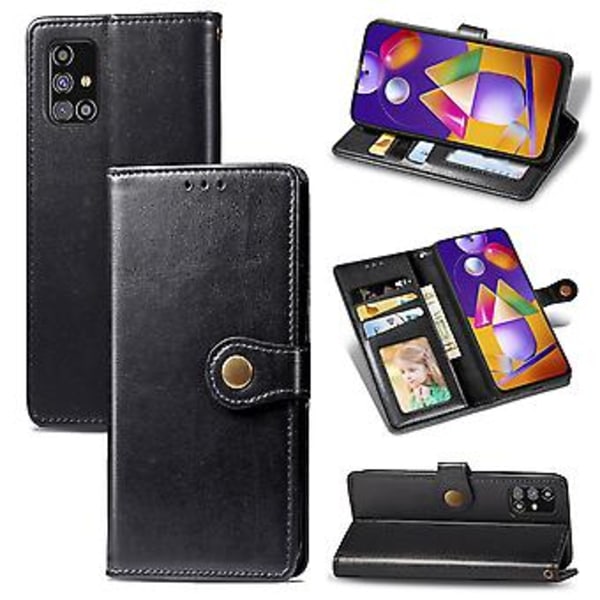 Yksivärinen nahkakotelo Samsung Galaxy M31s -puhelimelle Black
