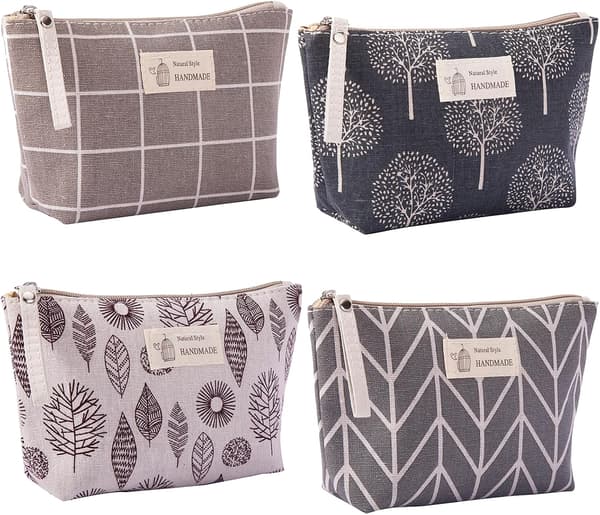 1PC（grå check）Canvas Kosmetisk Väska, Liten Bärbar Resekosmetik