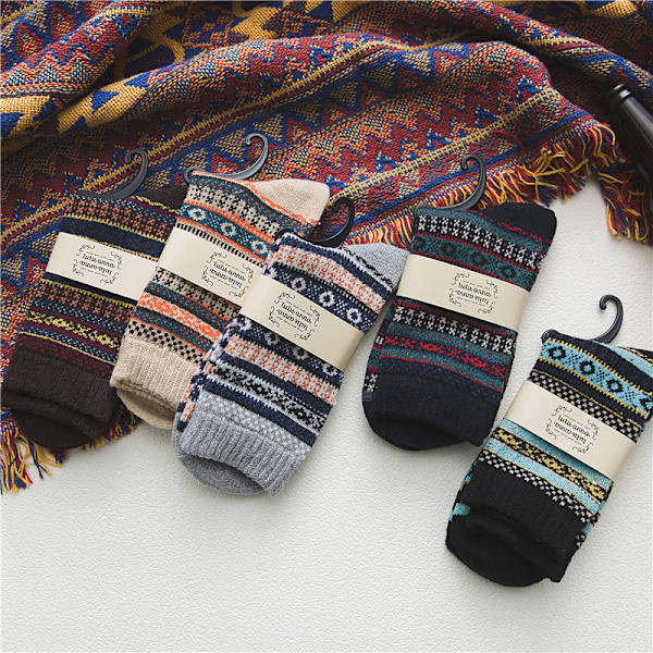 Mörk 5-delad retro vinter mjuk och varm tjock stickad herrset