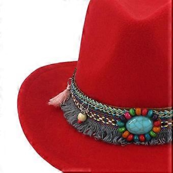 Casual Unisex Vuxen Cowboyhatt Fedoras Kepsar Solhatt Jazz Hatt Kostym för Stranden (Röd)