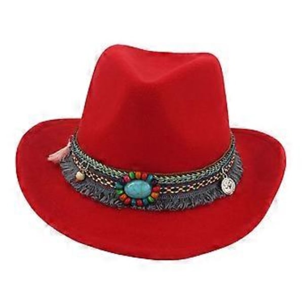Casual Unisex Vuxen Cowboyhatt Fedoras Kepsar Solhatt Jazz Hatt Kostym för Stranden (Röd)
